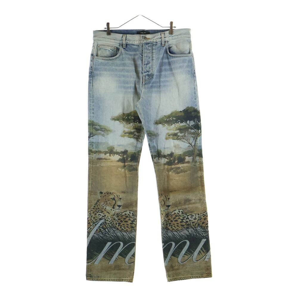 AMIRI(アミリ) サイズ:34 SAFARI STRAIGHT JEAN サファリ チータープリント ストレイトデニムパンツ インディゴ【中古】【程度B】【カラーブルー】【取扱店舗BRING梅田茶屋町店】｜ブランド買取・販売　BRING