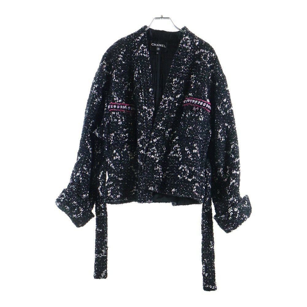 CHANEL(シャネル) 大きさ:34 24SS ココマークボタン 胴締め付ツィードスパンコール 上衣 黒いこと/しろがね色 レディース P76318V68152【中古】【座標軸A】【色つや黒いこと】【取りまわしバス発着場BRING心斎橋店】