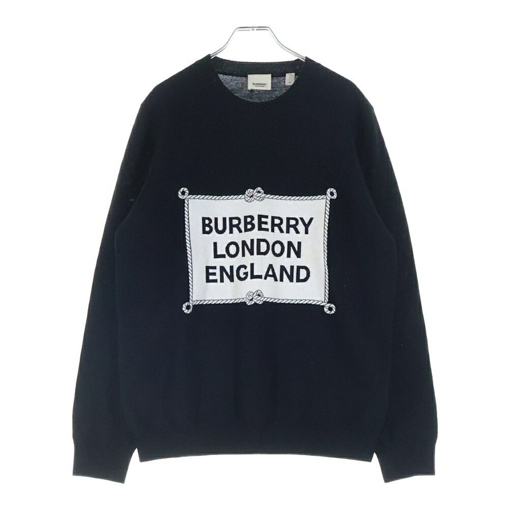BURBERRY(バーバリー) サイズ:M ロゴジャガード クルーネック プルオーバー 長袖ニット セーター ブラック 8023660【中古】【程度B】【カラーブラック】【取扱店舗BRING福岡天神店】