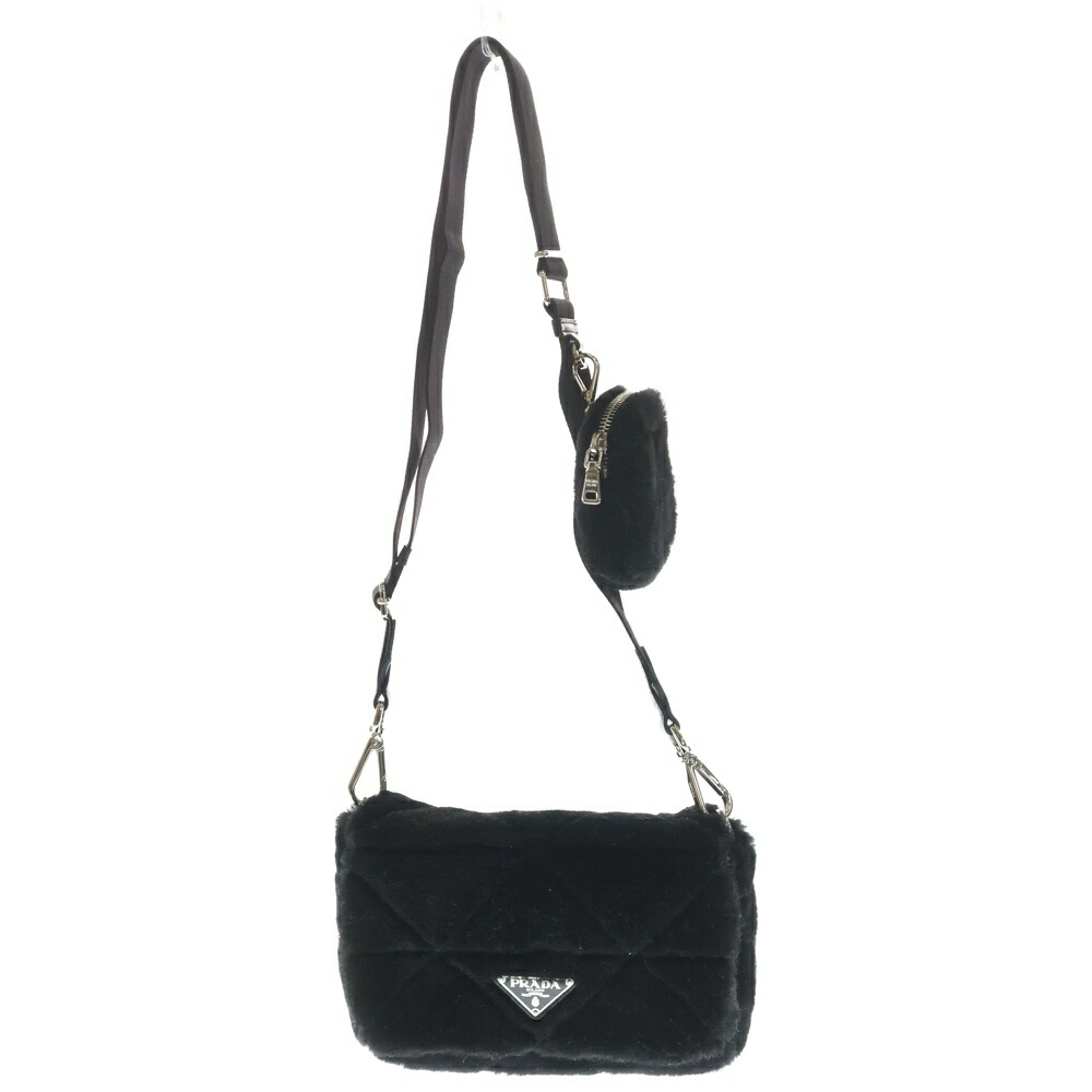 PRADA(プラダ) プラダ キルティング シープファー ショルダーバッグ 歌留多 袋【中古】【座標軸B】【色合い黒いこと】【取りまわしバス発着場BRING札幌店】
