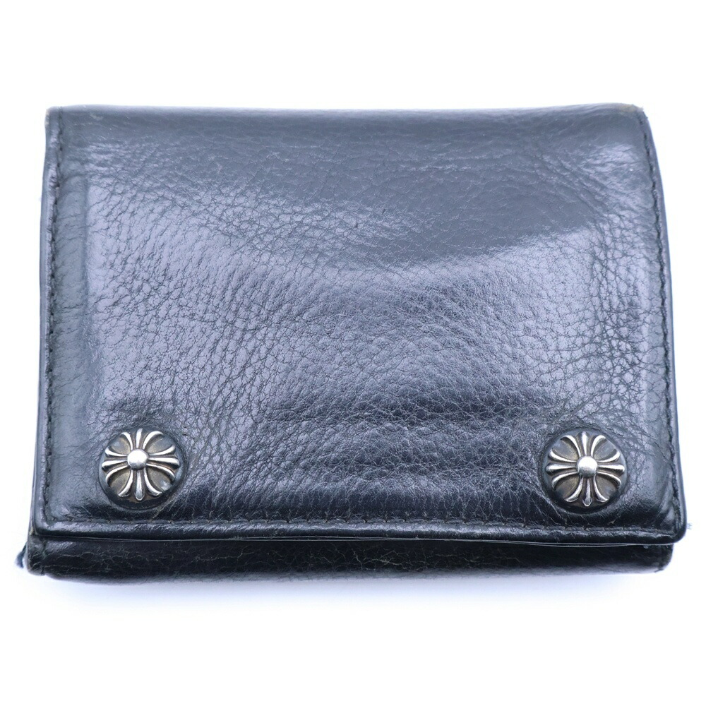 CHROME HEARTS(クロムハーツ) 3FOLD 3フォールド クロスボールボタン レザーウォレット 銭入れ 黒いこと BCA364【中古】【座標軸B】【色合い黒いこと】【取りまわしバス発着場BRING仙台店】