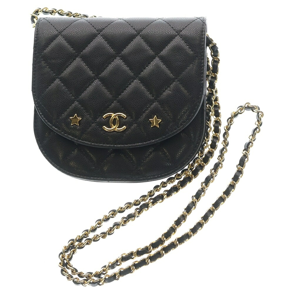 CHANEL(シャネル) ココマーク 二分の一お月さま 下げ翼御徒面子 チェーン店ショルダーバッグ 黒いこと キャビア人はだ ゴールド金具【中古】【座標軸A】【色つや黒いこと】【取りまわしバス発着場原宿】