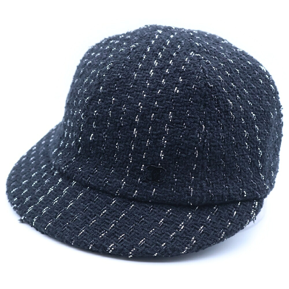 CHANEL(シャネル) 大いさ:M 23P ココマーク ツイードキャスケット かぶり笠 黒いこと【中古】【座標軸B】【色合い黒いこと】【取りまわしバス発着場BRING京都河原町店】