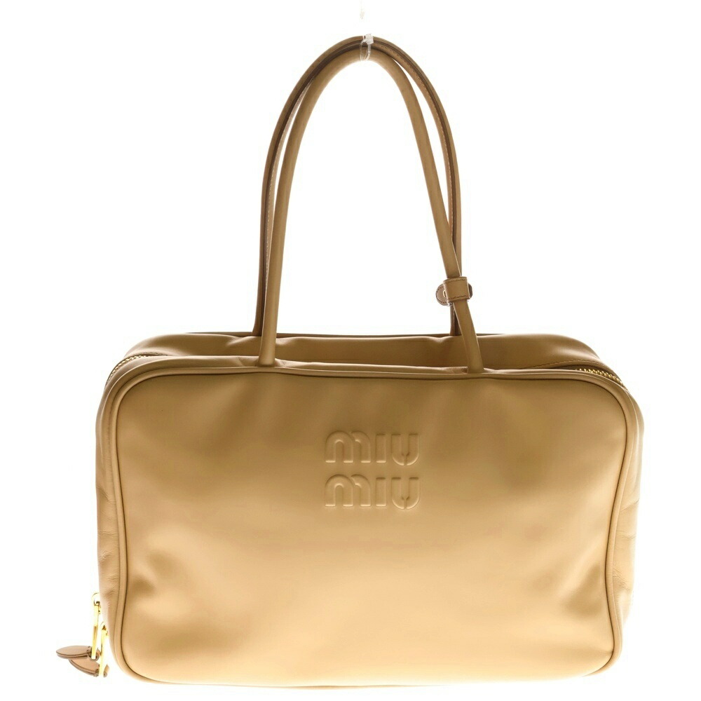 miumiu(ミュウミュウ) 洋弓 ハンドバック ボストンバッグ ベージュ 赤銅色 なめし革 5BB117 ゴールド金具【中古】【座標軸B】【色合いベージュ】【取りまわしバス発着場BRING京都河原町店】