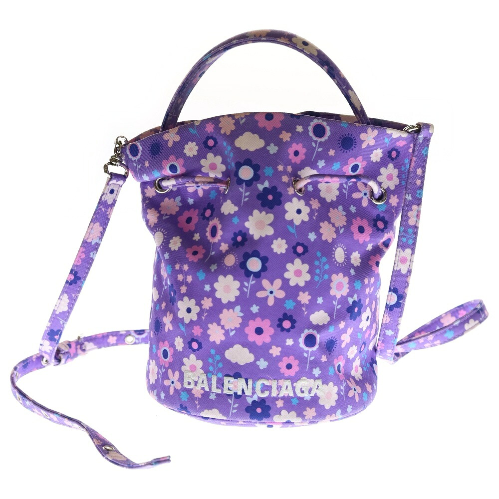 BALENCIAGA(バレンシアガ) 車輪XS ミニ御徒面子 フラワープリントショルダーバッグ ハンドバック 入れもの 合切袋 二つ目御徒面子 パープル 656682 しろがね色金具【中古】【座標軸B】【カラーパープル】【取りまわしバス発着場BRING福岡天神店】