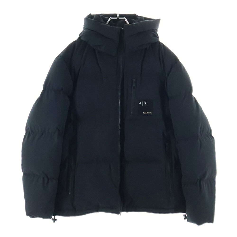 Armani Exchange(アルマーニ エクスチェンジ) サイズ:S ロゴプリントフード付きダウンジャケット ブラック 6LZB12 ZNICZ【中古】【程度B】【カラーブラック】【オンライン限定商品】｜ブランド買取・販売　BRING