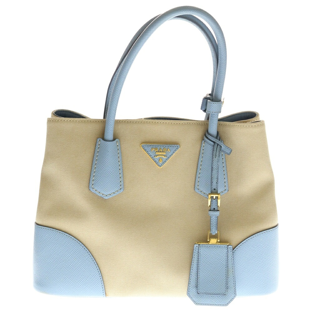 PRADA(プラダ) 大きさ:- トートバッグ 2WAY ハンドバック ショルダーバッグ ベージュ×ともし火青味 帆布×サフィアーノ BN2887 ゴールド金具【中古】【座標軸B】【色合い白いこと】【取りまわしバス発着場BRING福岡天神店】