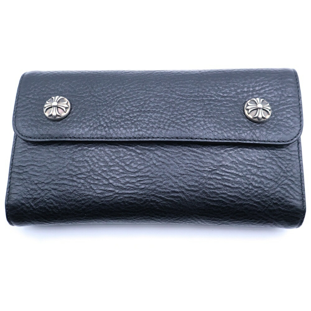 CHROME HEARTS(クロムハーツ) WAVE 縮くれる レザーウォレット 札入れ 黒いこと BCA375【新古品/中古】【座標軸S】【色合い黒いこと】【取りまわしバス発着場OneStyle新宿店】