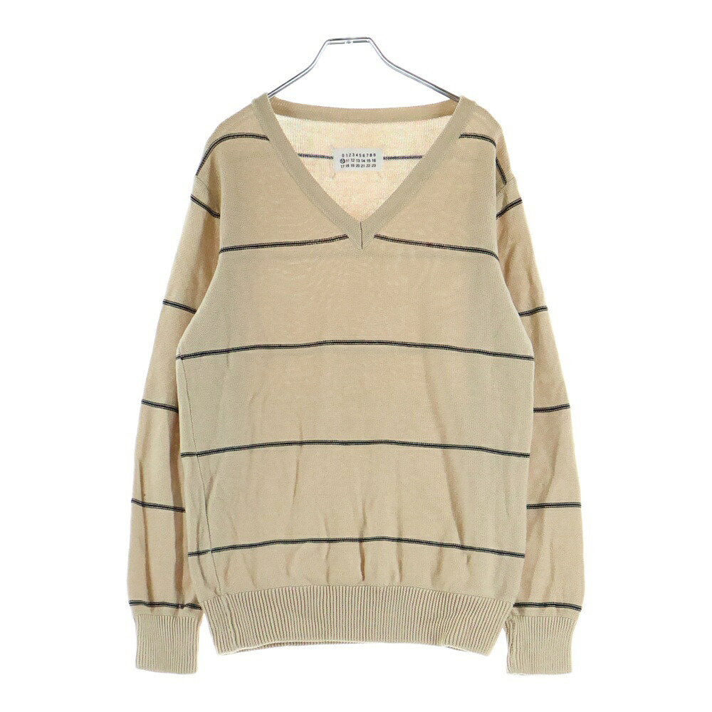 Maison Margiela(メゾンマルジェラ) 大きさ:S ミスディアナ期 Vのど首間借り人 編み物スウェーター ベージュ【中古】【座標軸A】【色合いベージュ】【取りまわしバス発着場原宿】