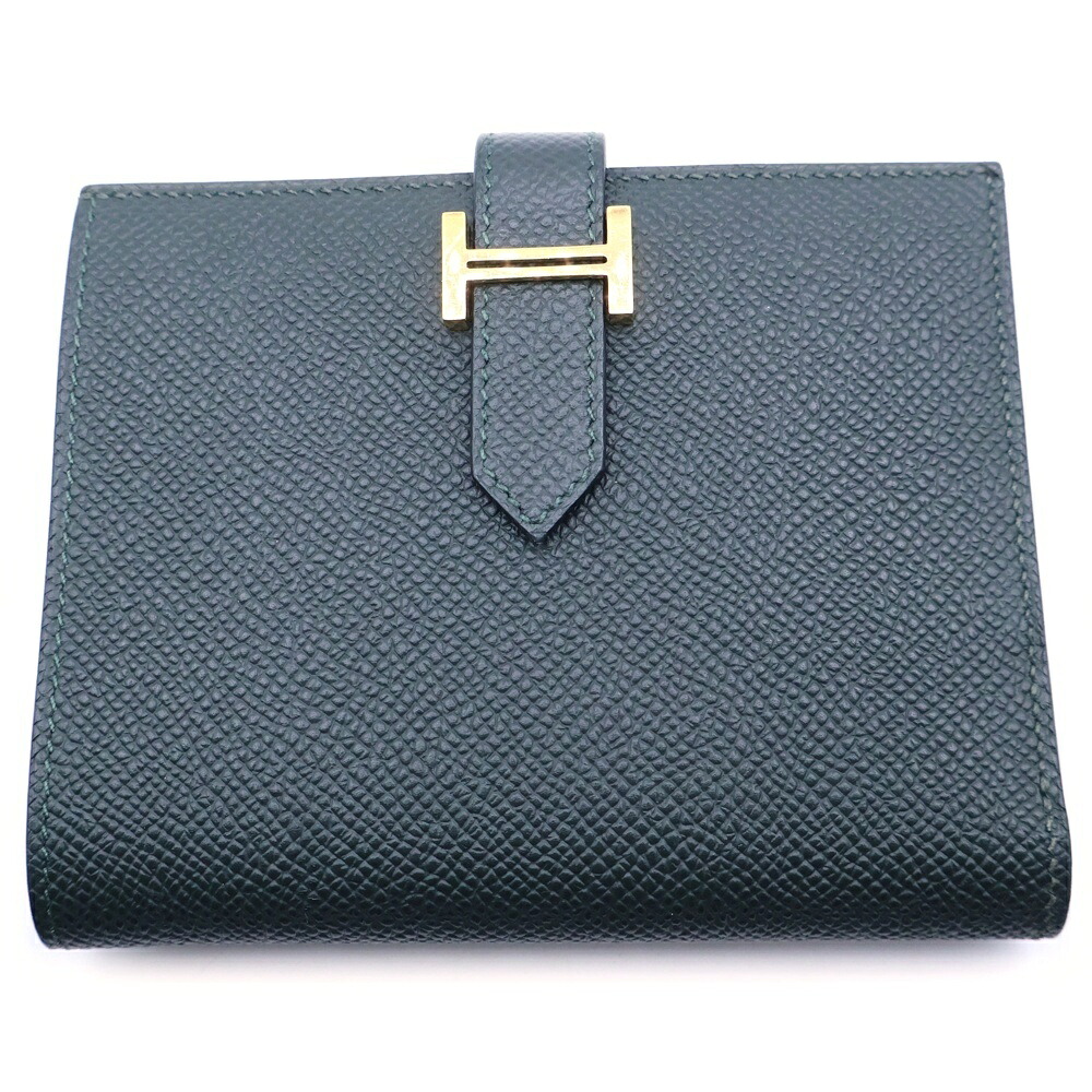 HERMES(エルメス) ベアン パウダーコンパクト コンパクトウォレット 二つ折り銭入れ コインケース 靉靆たる緑であること ヴォーエプソン ゴールド金具 W目じるし【中古】【座標軸A】【色合い緑であること】【取りまわしバス発着場BRING京都河原町店】