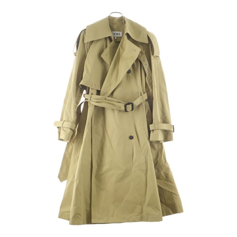LOEWE(ロエベ) アナグラムロゴ なめし革継ぎ切れ トレンチ ロング 厚地の外套 ベージュ A-28003861【中古】【座標軸B】【色合いベージュ】【取りまわしバス発着場BRING福岡天神店】