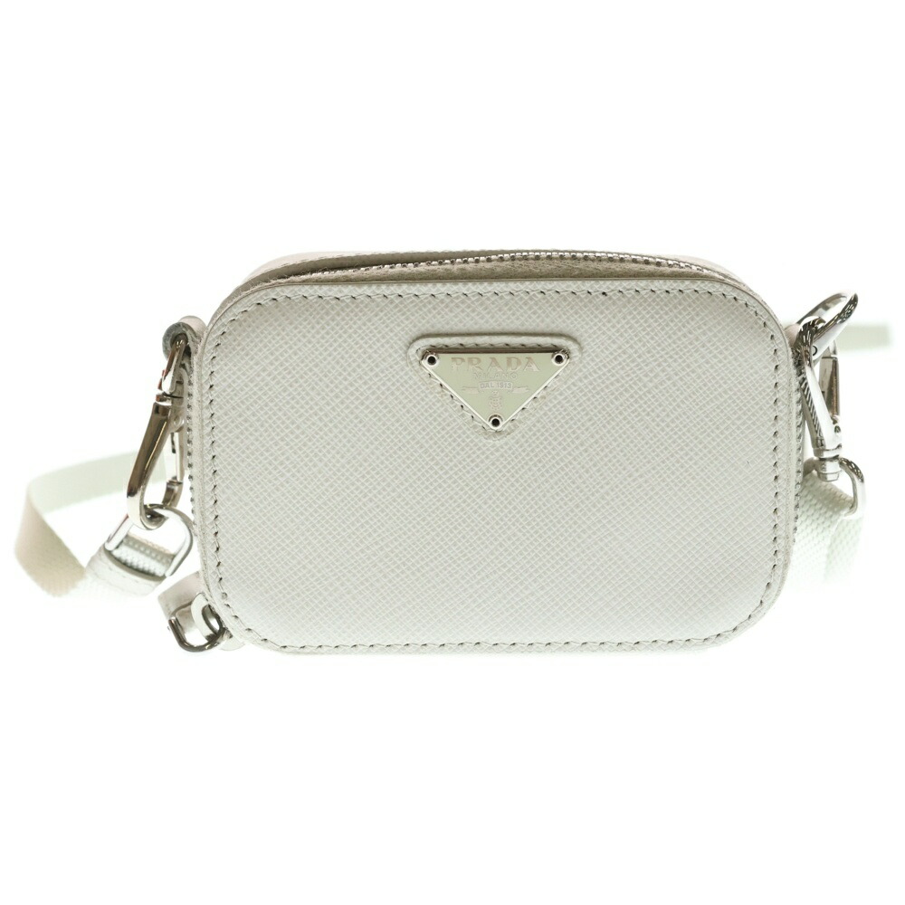 PRADA(プラダ) サイズ:- サフィアーノ ミニポーチ ショルダーバッグ ミニバッグ アイボリー レザー 2TT105 シルバー金具【中古】【程度A】【カラーベージュ】【取扱店舗BRING心斎橋店】