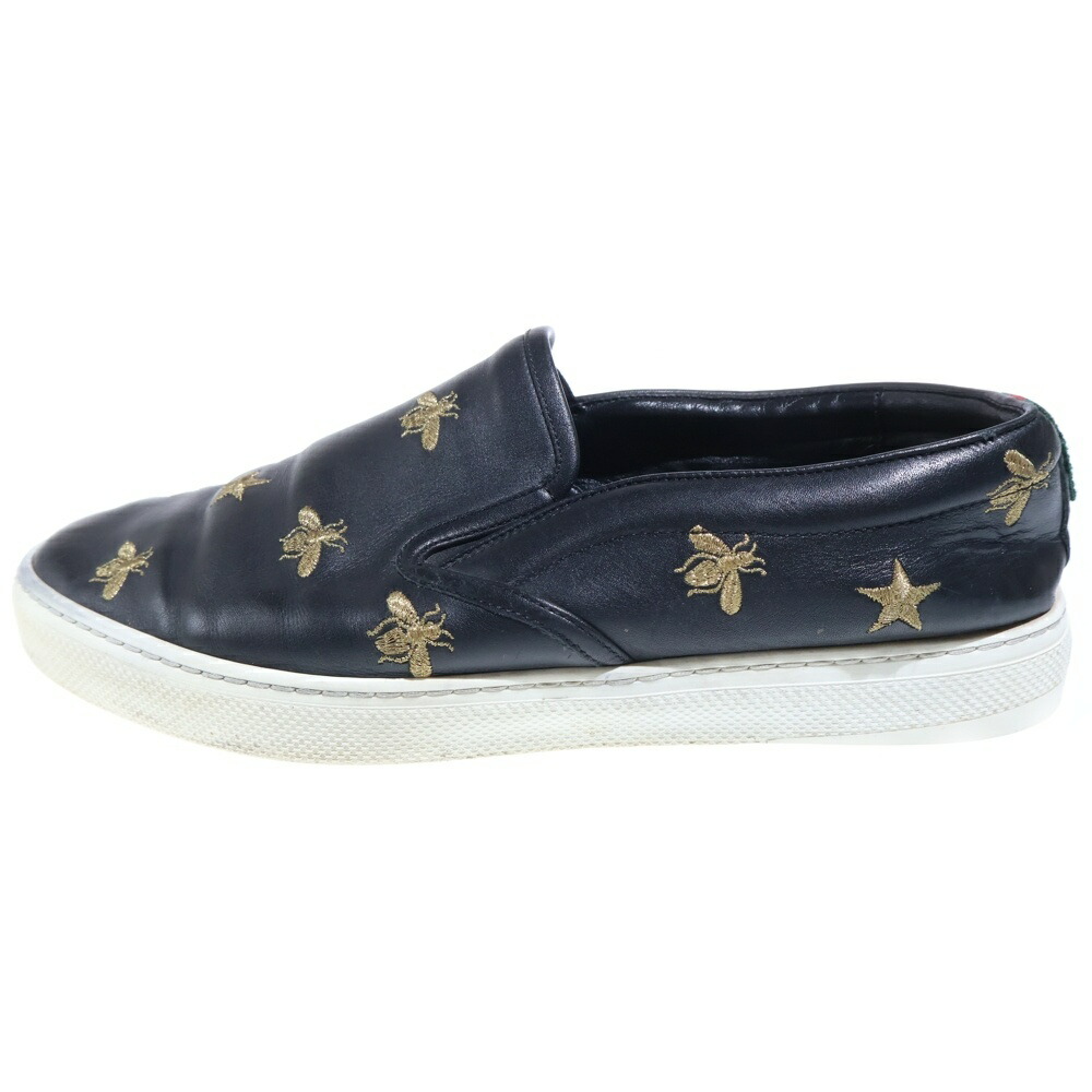 GUCCI(グッチ) 大きさ:9 1/2 Bee刺しゅう レザーローカットスニーカー スリッポン 黒いこと 407364【中古】【座標軸B】【色合い黒いこと】【取りまわしバス発着場BRING京都河原町店】