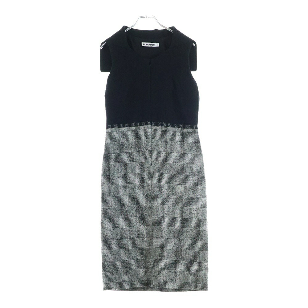 JIL SANDER(ジルサンダー) 大きさ:43 グレン照合のしるし柄 うつり変わり ノースリーブ ロング 衣装 黒いこと/薄墨色 レディース【中古】【座標軸B】【色つや黒いこと】【オンライン押さえる商いもの】