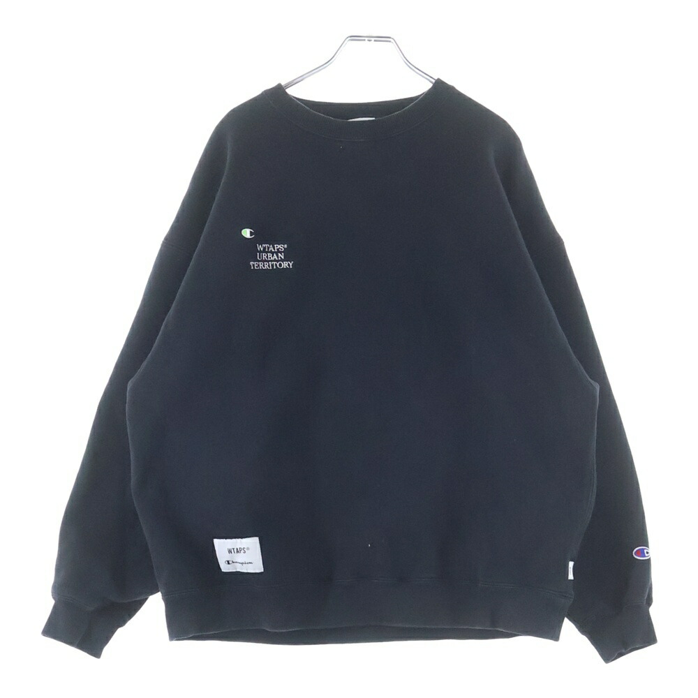 WTAPS(ダブルタップス) 大きさ:XL ×CHAMPION はやりっ子 向こう正面刺しゅう クルーネックスウェットトレーナー 黒いこと C8-X016【中古】【座標軸B】【色つや黒いこと】【取りまわしバス発着場BRING福岡天神店】