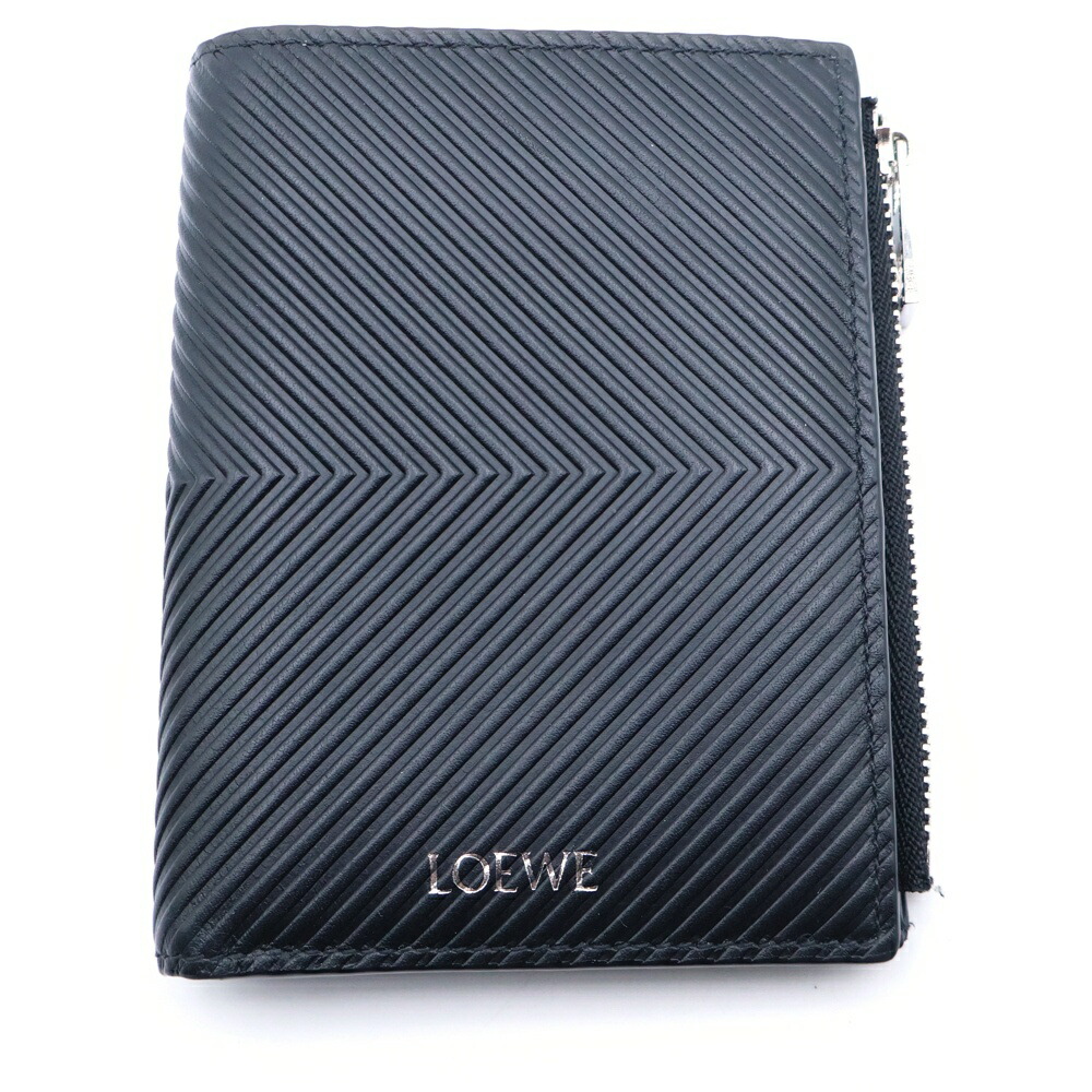 LOEWE(ロエベ) か細い コンパクトウォレット 二つ折りがま口 コインケース 黒いこと テクスチャードクラッシックカーフレザー しろがね色金具【中古】【座標軸B】【色合い黒いこと】【取りまわしバス発着場BRING梅田茶屋町店】 財布・ケース-メンズ財布