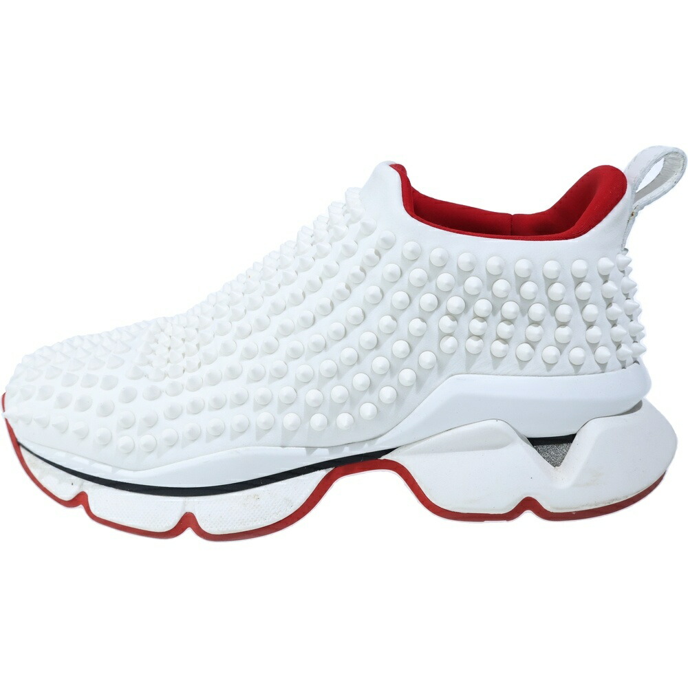 CHRISTIAN LOUBOUTIN(クリスチャンルブタン) サイズ:39.5 SPIKE-SOCK スパイクソック スタッズ ローカットシューズ スニーカー ホワイト/レッド【中古】【程度B】【カラーホワイト】【オンライン限定商品】