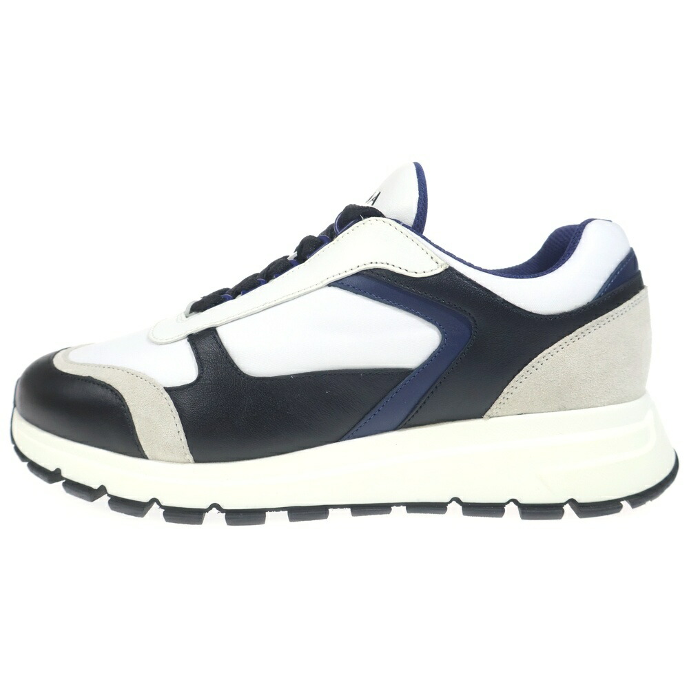 PRADA(プラダ) 大きさ:8 1/2 ローカットスニーカー 白いこと×米国海軍 なめし革 靴 2EG403 2EG403【中古】【座標軸B】【色合い黒いこと】【オンライン制限事項商いもの】