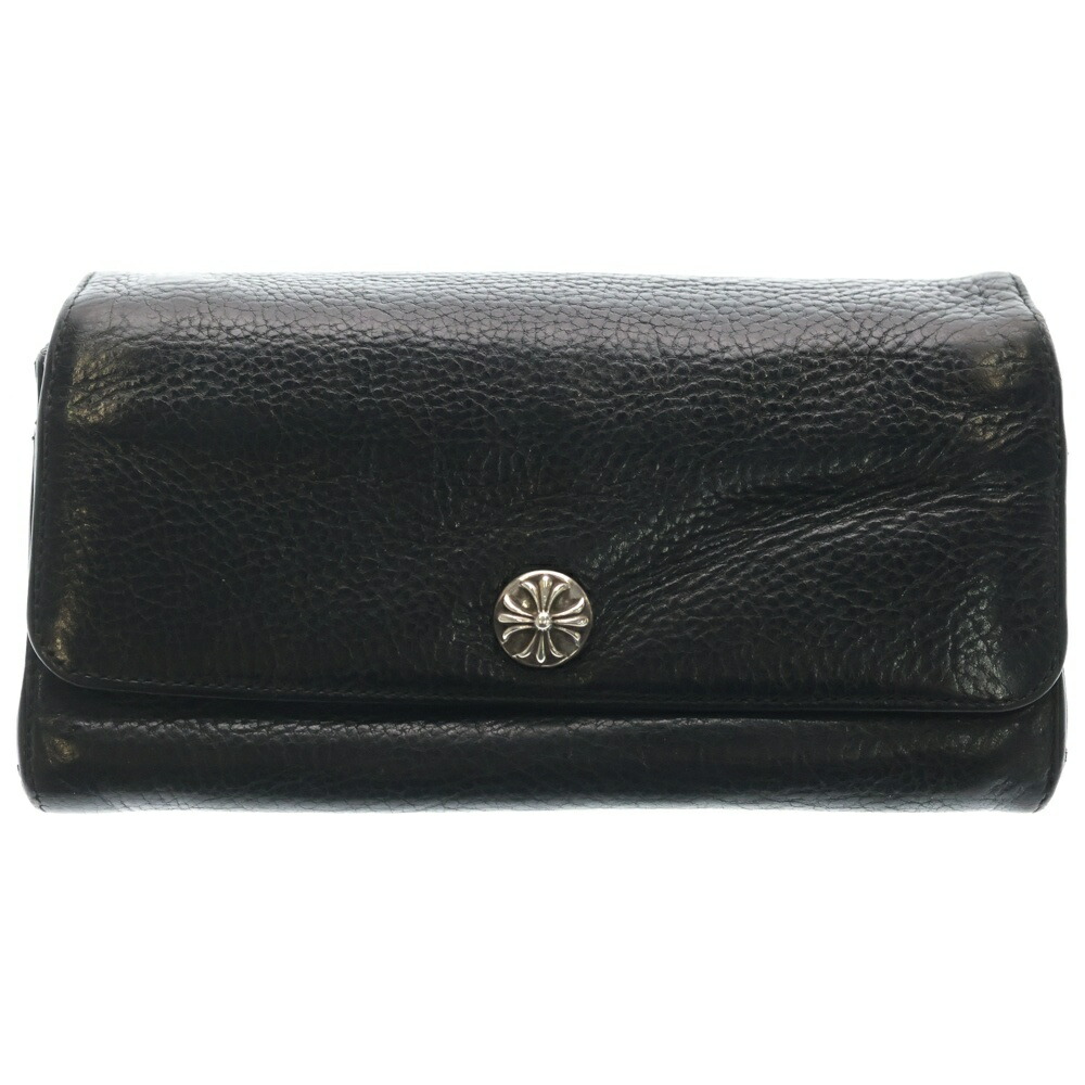 CHROME HEARTS(クロムハーツ) JUDY CROSS BALL ジュディ はりつけ台 どんぶり鉢 名取り草 レザーウォレット 長金入れ 黒いこと BCA366【中古】【度合いB】【色つや黒いこと】【取りまわしバス発着場BRING心斎橋店】