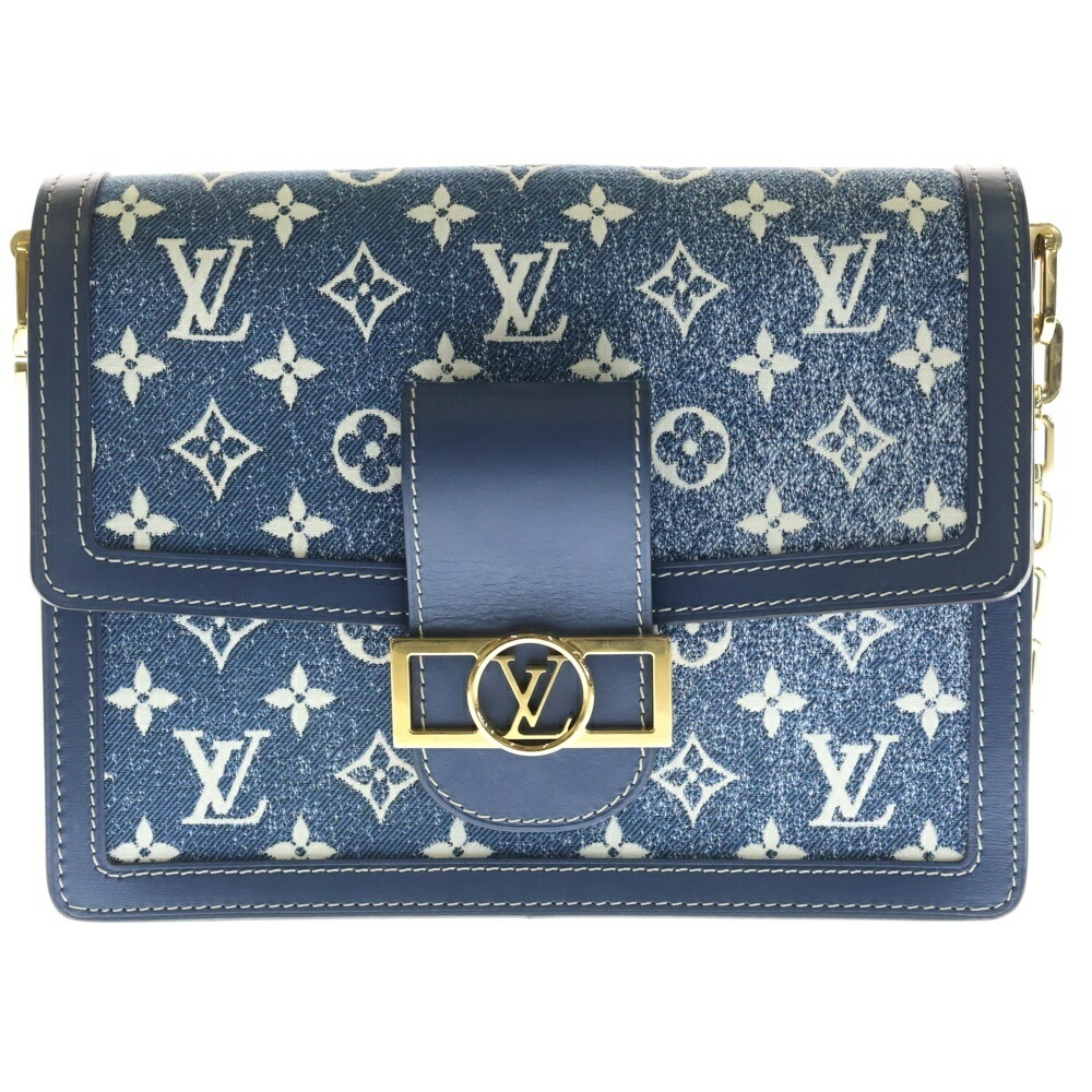 LOUIS VUITTON(ルイヴィトン) モノグラム ジャガードデニム ドーフィーヌMM ショルダーバッグ 米国海軍 なめし革×帆布 M59631 ゴールド金具【中古】【座標軸A】【カラーネイビー】【取りまわしバス発着場BRING心斎橋店】