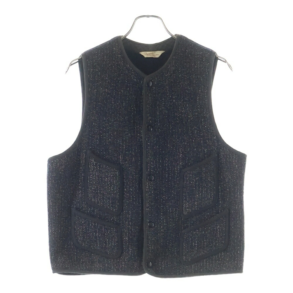 Brown\u0027s BEACH(ブラウンズビーチ) 40s VEST 名取り草目じるしBROWN\u0027S BEACH CLOTH 4隠し ごま塩 ３角形曳き船 スナップボタン 黒いこと【中古】【度合いB】【色つや黒いこと】【取りまわしバス発着場AWESOME高円寺店】