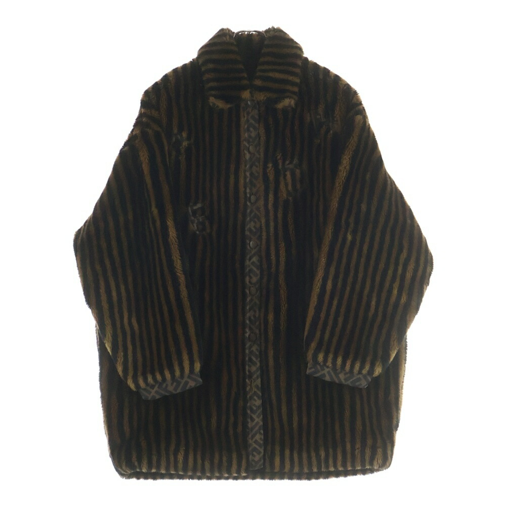 FENDI(フェンディ) 大きさ:42 90-00s FENDI JEANS OLD ズッカ柄 縞模様 フェイクファーコート 二分の一厚地の外套 アクリル繊維 赤銅色×黒いこと レディース D-HG-1234【中古】【座標軸B】【色つや赤銅色】【オンライン押さえる商いもの】