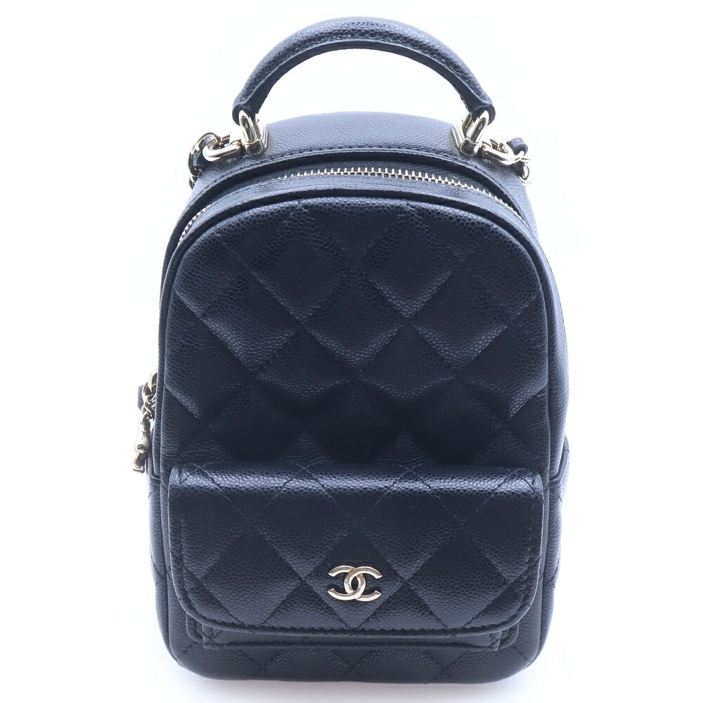 CHANEL(シャネル) マトラッセ ミニ背嚢 ココマーク キャビア素はだ なめし革 チェーン店 背嚢 うしろ側風呂敷き包み ゴールド金具 黒いこと AP3753【中古】【座標軸A】【色合い黒いこと】【取りまわしバス発着場BRING WASTE_NOT】