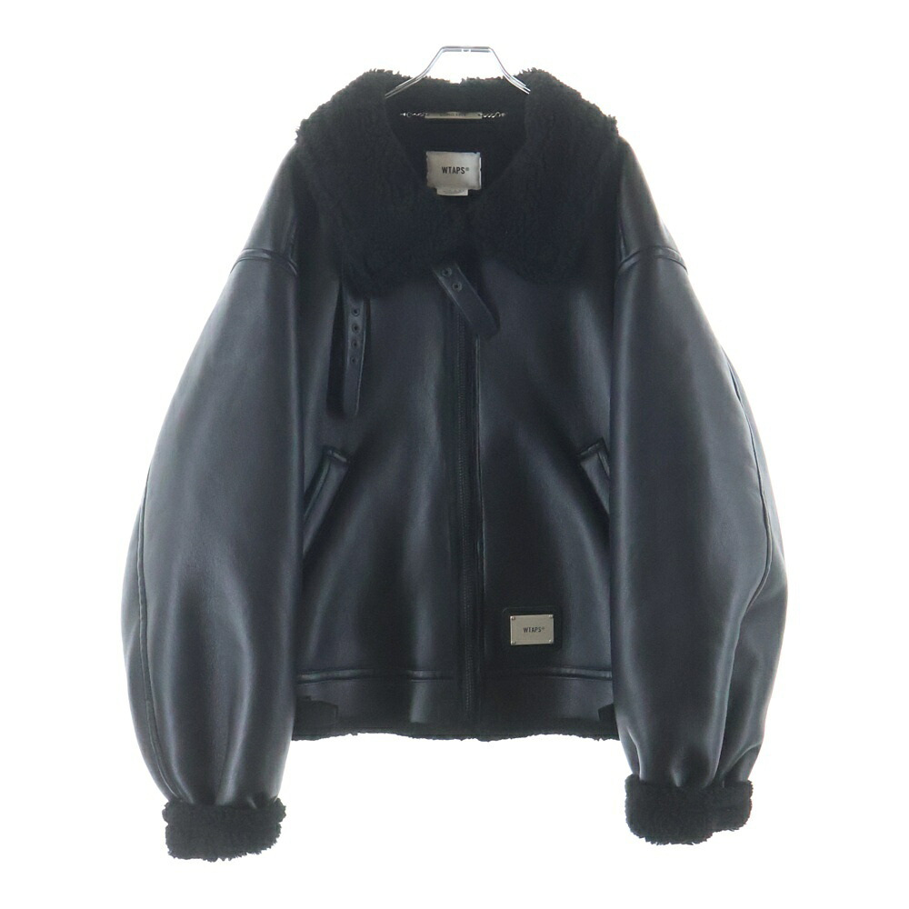 WTAPS(ダブルタップス) 大いさ:3 Synthetic leather Flight jacket シンセティックレザー ジップアップ 飛翔上衣 黒いこと 222BRDT-JKM05【中古】【度合いB】【色合い黒いこと】【オンライン制限事項商いもの】 コート・ジャケット-メンズファッション