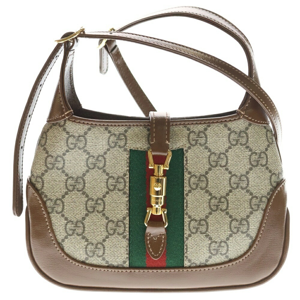 GUCCI(グッチ) ジャッキー1961 GGスプリーム ハンドバック ミニ御徒面子 ショルダーバッグ 赤銅色×ベージュ なめし革×PVC 637092 ゴールド金具【新古品/中古】【座標軸S】【色合い赤銅色】【取りまわしバス発着場BRING札幌店】