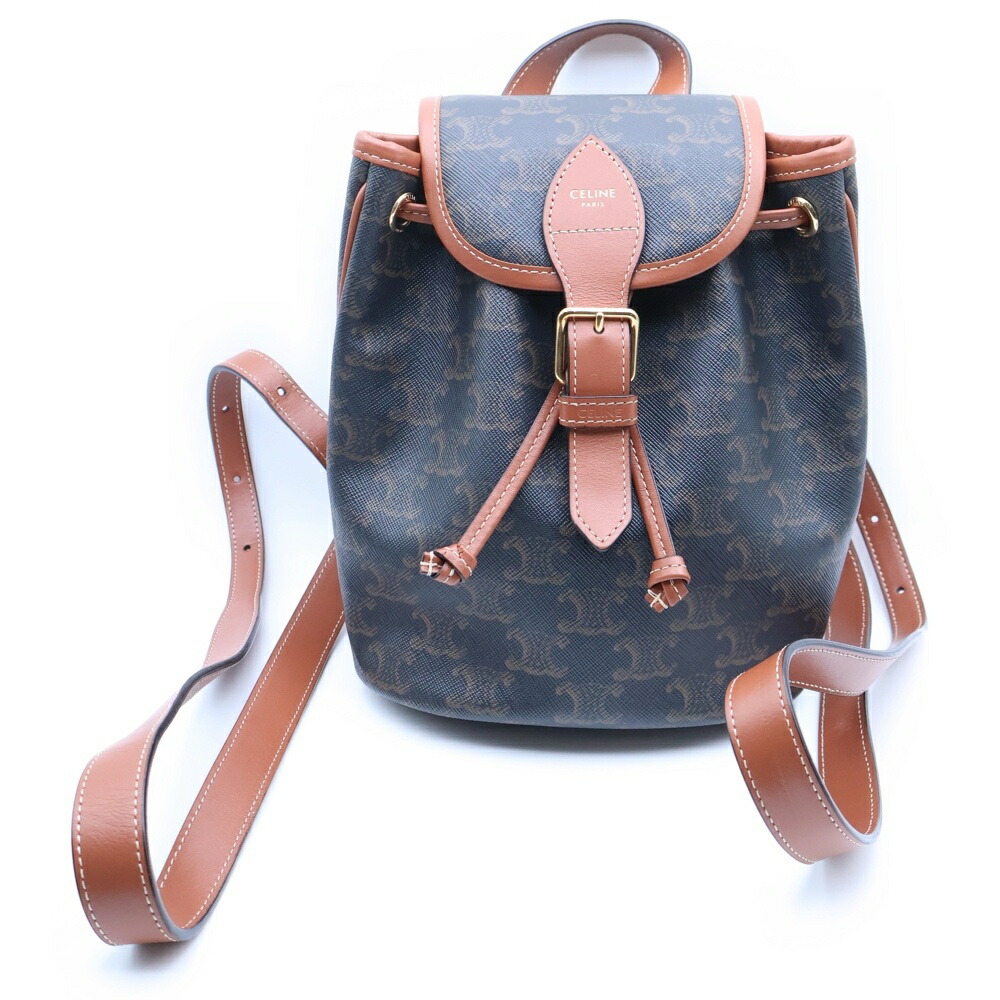 CELINE(セリーヌ) サイズ:- トリオンフ ミニフォルコバックパック ミニバッグ ショルダーバッグ ブラウン レザー×PVC ゴールド金具【中古】【程度A】【カラーブラウン】【取扱店舗BRING WASTE_NOT】