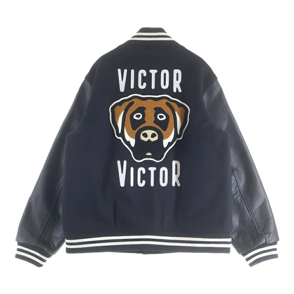 NO BRAND(ノーブランド) サイズ:XL (Victor Victor Worldwide/ビクタービクター ワールドワイド) Varsity Jacket ロゴパッチ レザー切り替え ウール バーシティジャケット スタジャン ブラック【中古】【程度B】【カラーブラック】【取扱店舗BRING福岡天神店】