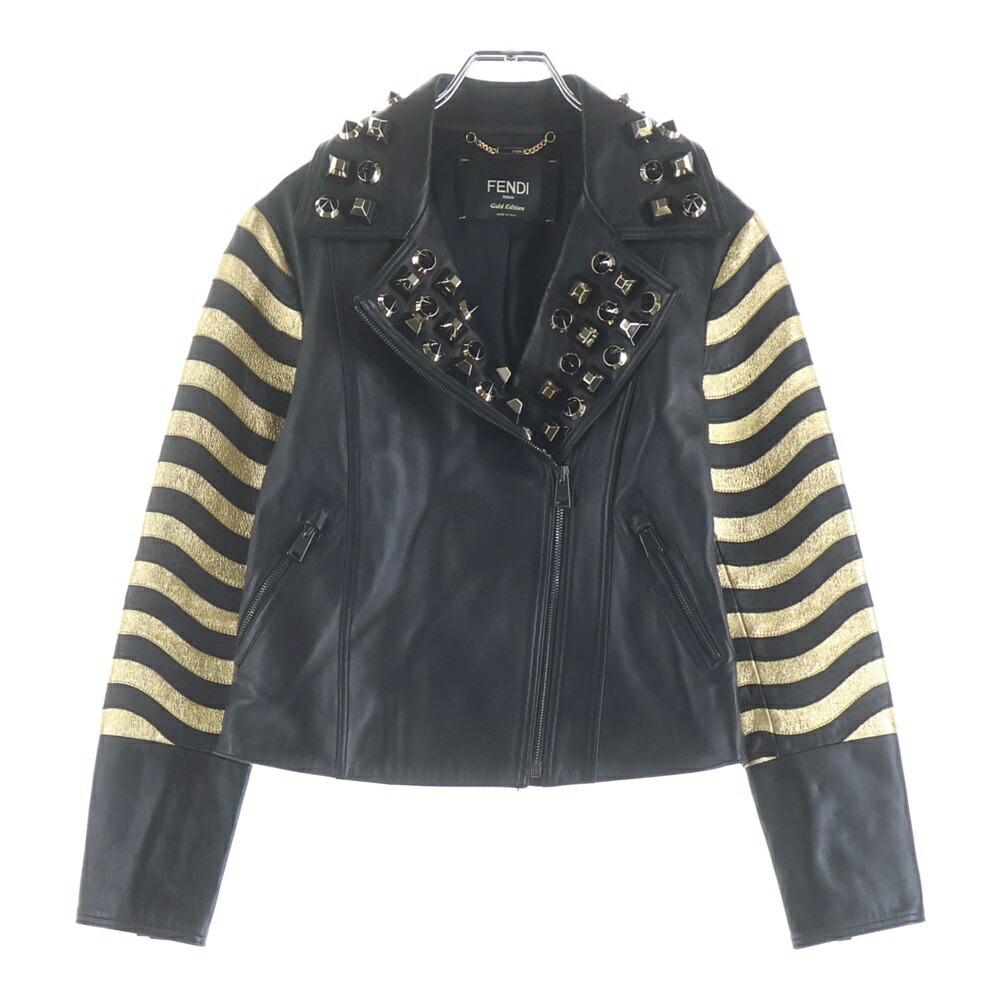 FENDI(フェンディ) 大きさ:40 Gold Edition Studded Leather Jacket スタッズレザージャケット 黒いこと FPJ662 S8K【中古】【座標軸A】【色合い黒いこと】【取りまわしバス発着場原宿】