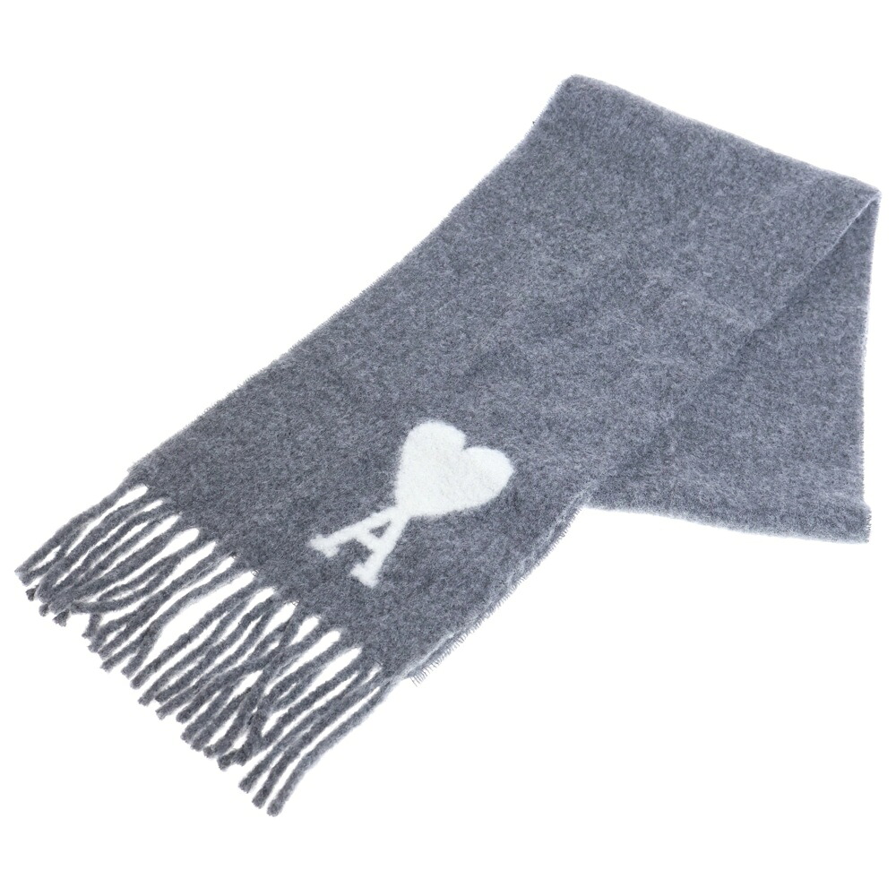 AMI Alexandre Mattiussi(アミアレクサンドルマテュッシ) ADC OVERSIZE SCARF 袈裟 フリンジ アルパカ ハート形ロゴタイプ 消音装置 薄墨色 USF422.AW0054【中古】【度合いB】【色合い薄墨色】【オンライン制限事項商いもの】 マフラー・スカーフ-レディースマフラー・ストール-バッグ・小物・ブランド雑貨