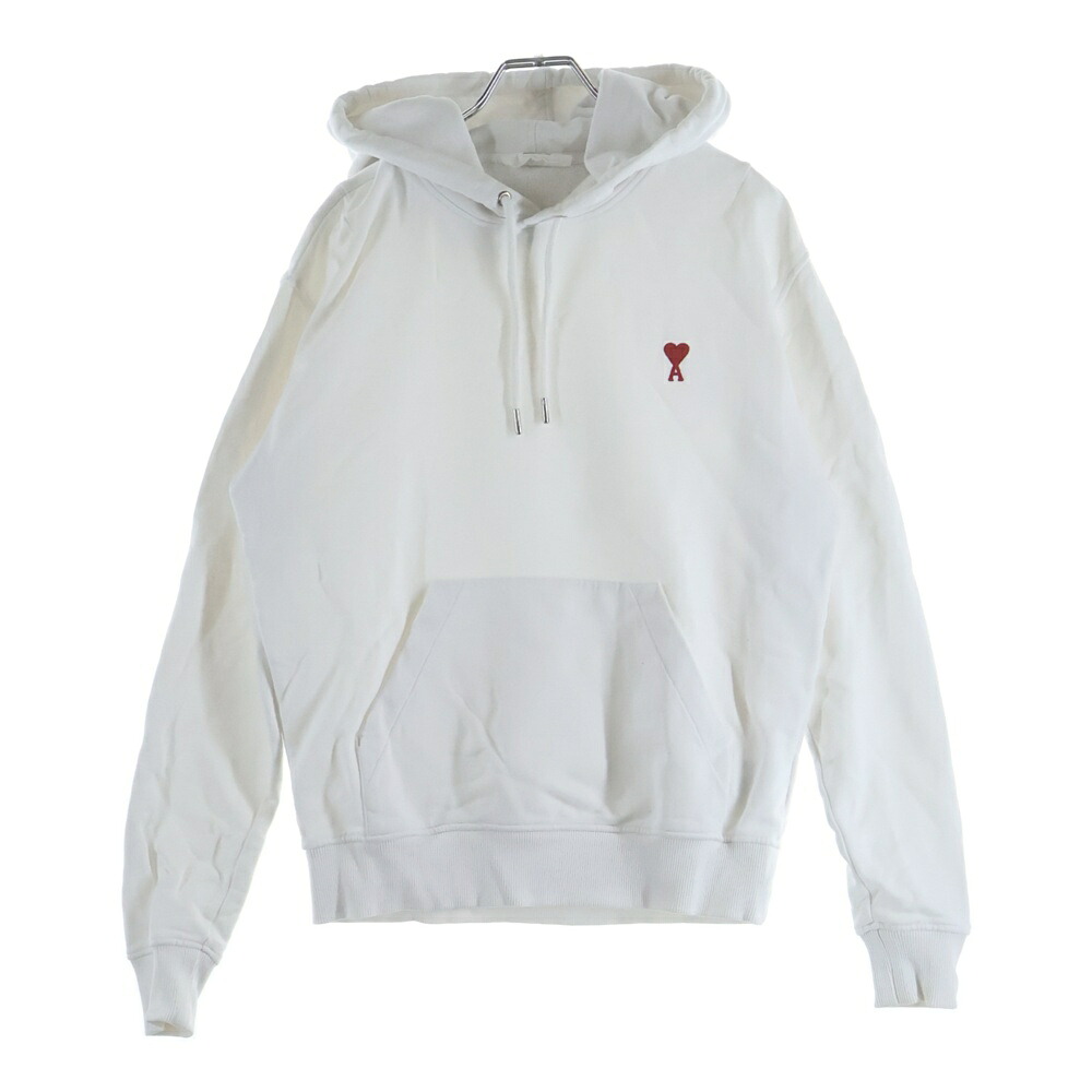 AMI Alexandre Mattiussi(アミアレクサンドルマテュッシ) 大きさ:S Hoodie ハート型ロゴタイプ刺しゅう プルオーバースウェットパーカー フーディー 白いこと A21HJ008.730【中古】【座標軸A】【色合い白いこと】【取りまわしバス発着場原宿】