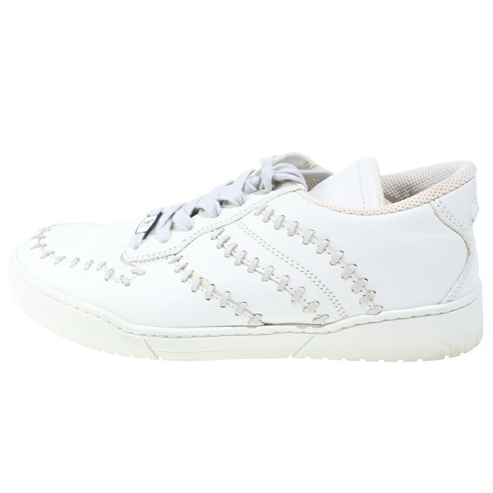BOTTEGA VENETA(ボッテガヴェネタ) サイズ:40 オーバーロックステッチデザイン レザースニーカー ホワイト【中古】【程度B】【カラーホワイト】【オンライン限定商品】