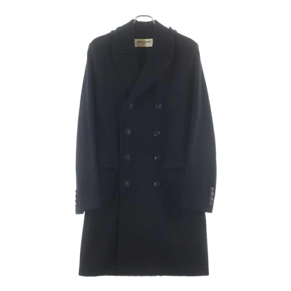 SAINT LAURENT PARIS(サンローランパリ) 大きさ:46 碇ボタンダブルブレストチェスターコート 羊毛厚地の外套 黒いこと 354712 Y980F【中古】【座標軸B】【色つや黒いこと】【オンライン押さえる商いもの】