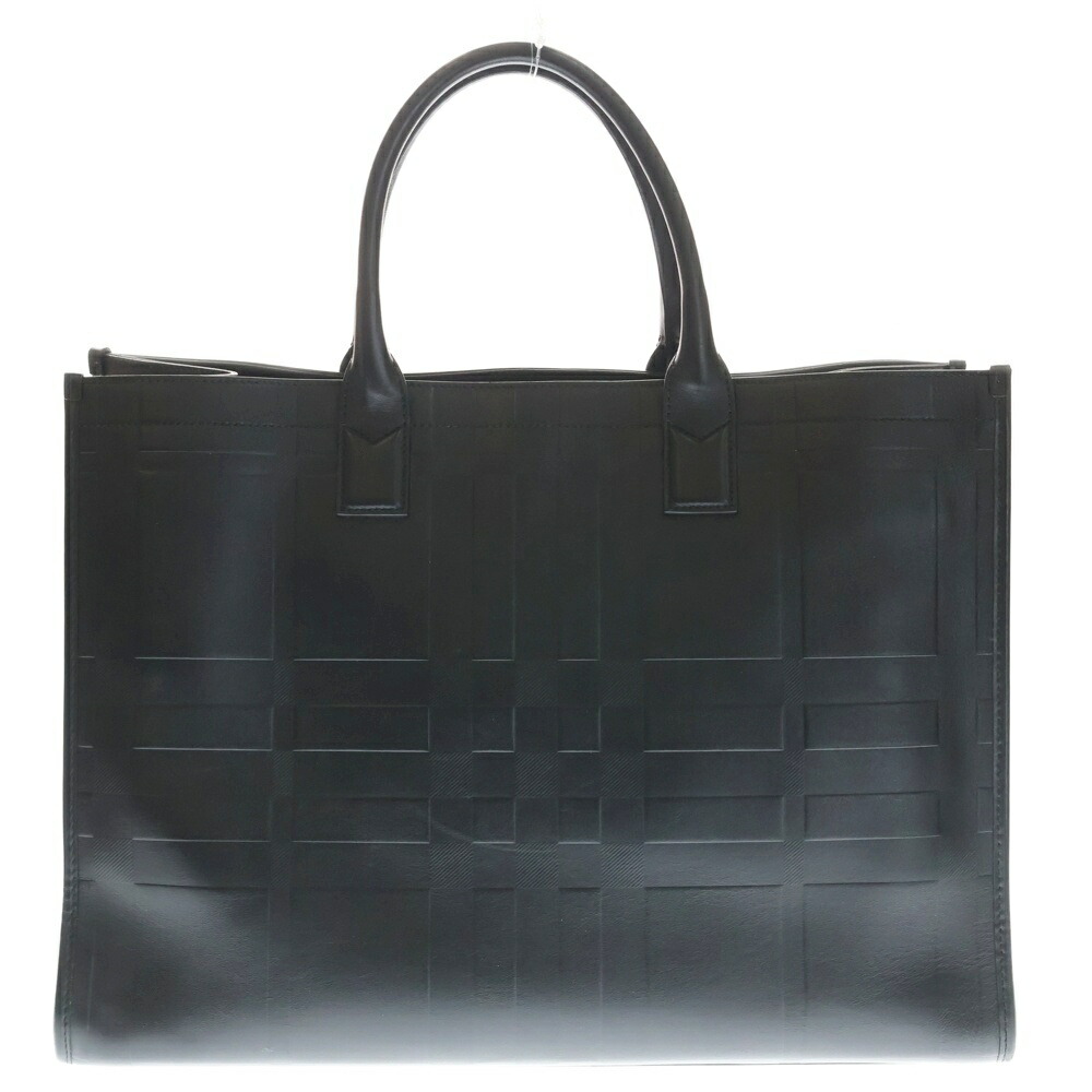 BURBERRY(バーバリー) チェックエンボス産業 レザートートバッグ 黒いこと 8049028【中古】【座標軸B】【色合い黒いこと】【オンライン制限事項商いもの】