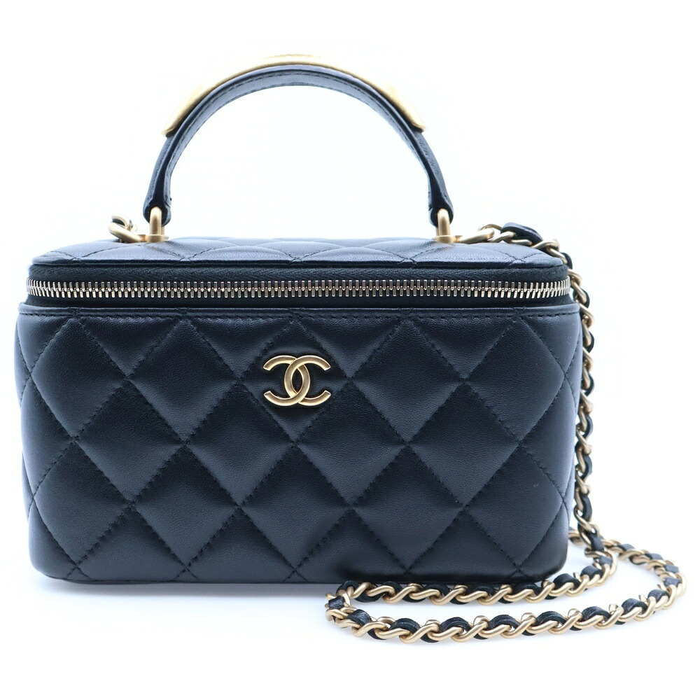 CHANEL(シャネル) バニティ とっ始め手持ち部分 チェーン店肩先 子ヒツジひと肌 ゴールド金具 黒いこと AP2199【中古】【度合いA】【色合い黒いこと】【取りまわしバス発着場BRING：RED新宿東口店】 バッグ-バッグ・小物・ブランド雑貨-レディースバッグ
