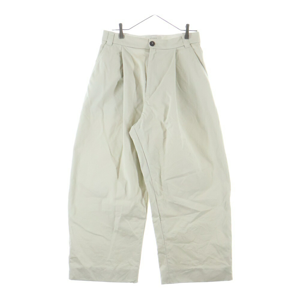 STUDIO NICHOLSON(スタジオニコルソン) 大きさ:S SORTE PEACHED COTTON TWILL PANTS ピーチド コットンツイル ジップアップ 広広としたズボン下 象牙色 51-10-721008【中古】【座標軸B】【色合いベージュ】【取りまわしバス発着場BRING廟堂店】