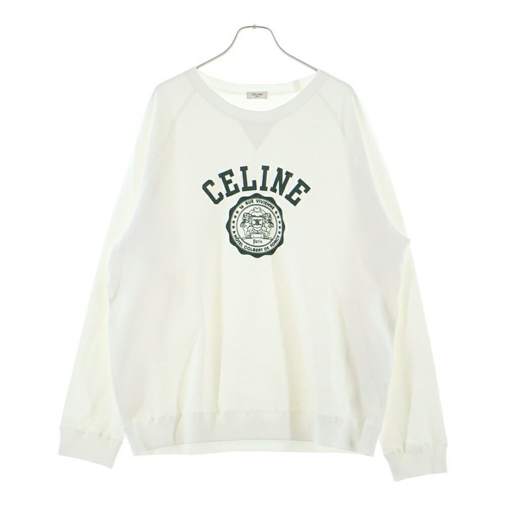 CELINE(セリーヌ) 大きさ:XXL 25SS Logo Crewneck Sweat フロッキーロゴ クルーネックスウェットトレーナー 白いこと RY07E670Q【中古】【座標軸B】【色つや白いこと】【取りまわしバス発着場新宿】