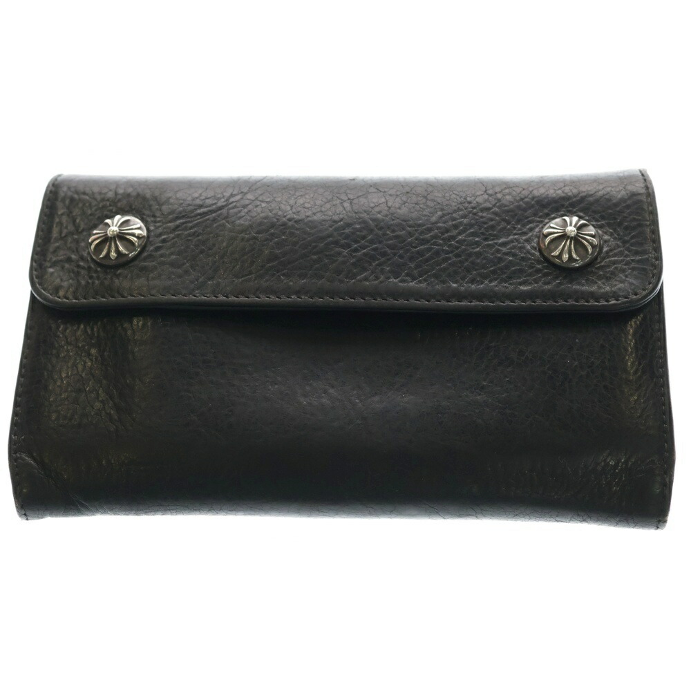 CHROME HEARTS(クロムハーツ) WAVE 縮くれる レザーウォレット 金入れ 黒いことBCA375【中古】【度合いB】【色つや黒いこと】【取りまわしバス発着場OneStyle原宿店】