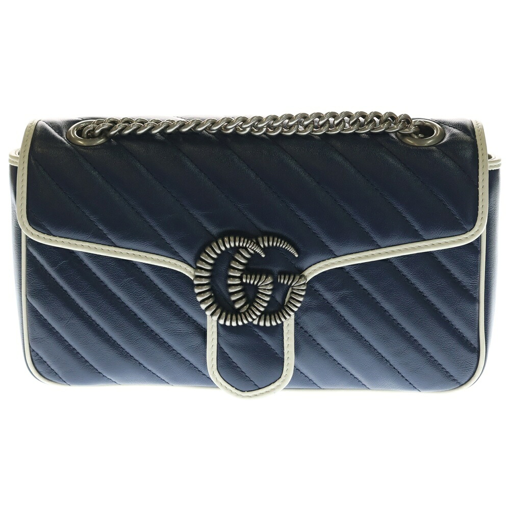 GUCCI(グッチ) GGマーモント ショルダーバッグ 米国海軍×ホワイトゥー なめし革 443497【中古】【座標軸B】【カラーネイビー】【取りまわしバス発着場BRING福岡天神店】