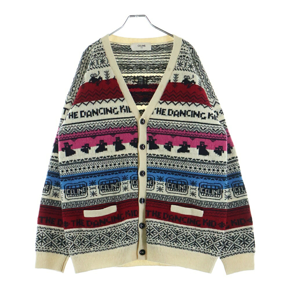 CELINE(セリーヌ) 大きさ:L 21SS THE DANCING KID WOOL JACQUARD DOLLS KNIT CARDIGAN ダンシングキッド ウールジャカードドールズニットカーディガン マルチ色つや 2A08L715M【中古】【座標軸B】【色つやマルチ色つや】【取りまわしバス発着場新宿】