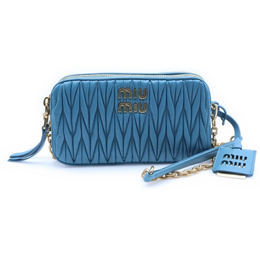 miumiu(ミュウミュウ) マテラッセ ミニ なめし革ショルダーバッグ 青色 5BP045【新古品/中古】【座標軸S】【色合い青色】【取りまわしバス発着場渋谷】