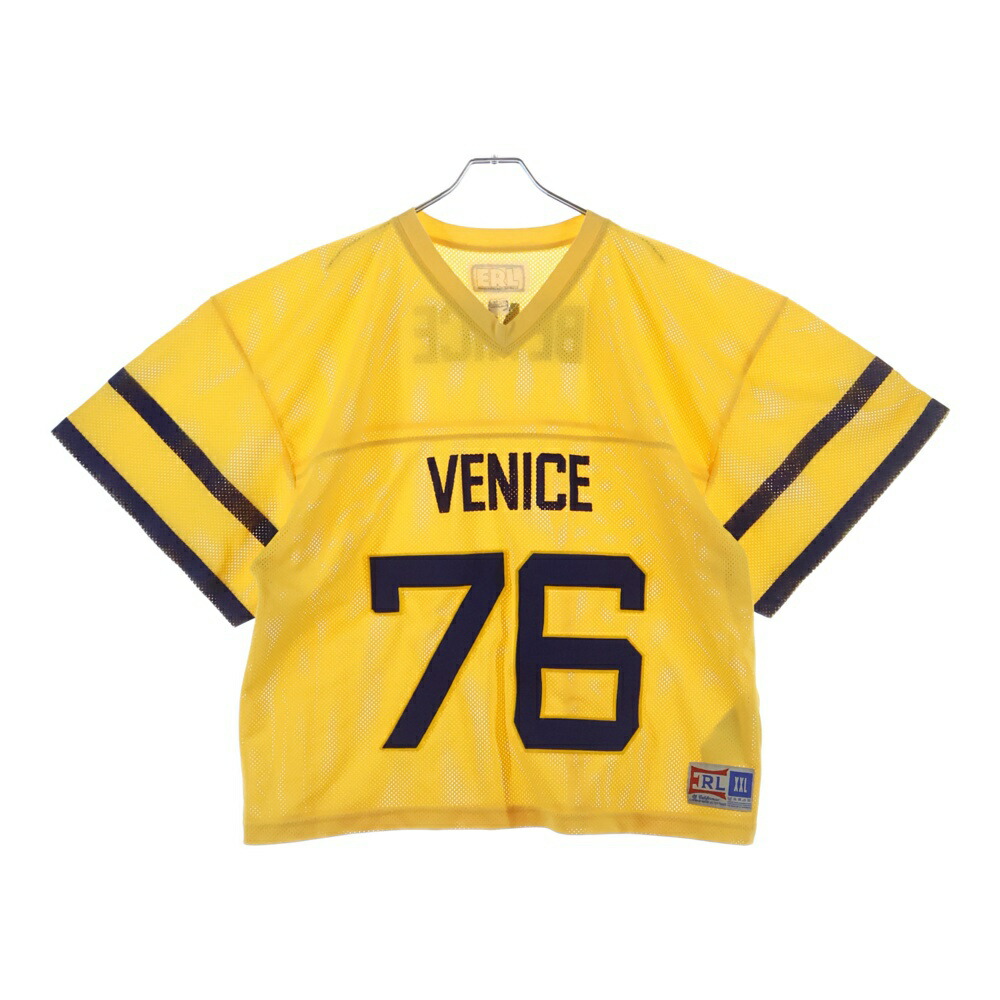 ERL(イーアールエル) 大いさ:M Venice 76 Knit Football Top Vのど首 蹴球 メッシュ半袖プルオーバー 黄み ERL10-T014【中古】【度合いA】【色合い黄み】【取りまわしバス発着場BRING福岡天神店】 Tシャツ・カットソー-メンズファッション