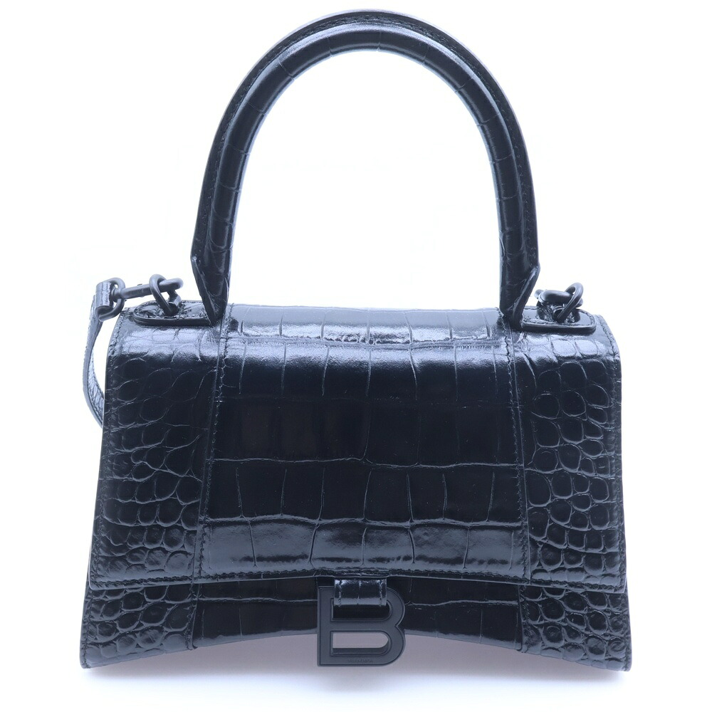 BALENCIAGA(バレンシアガ) アワー水呑み 並み並み 2WAY御徒面子 ショルダーバッグ ハンドバック 黒いこと なめし革 型押しクロコ 黒いこと金具【中古】【座標軸A】【色合い黒いこと】【取りまわしバス発着場BRING渋谷ANNEX店】
