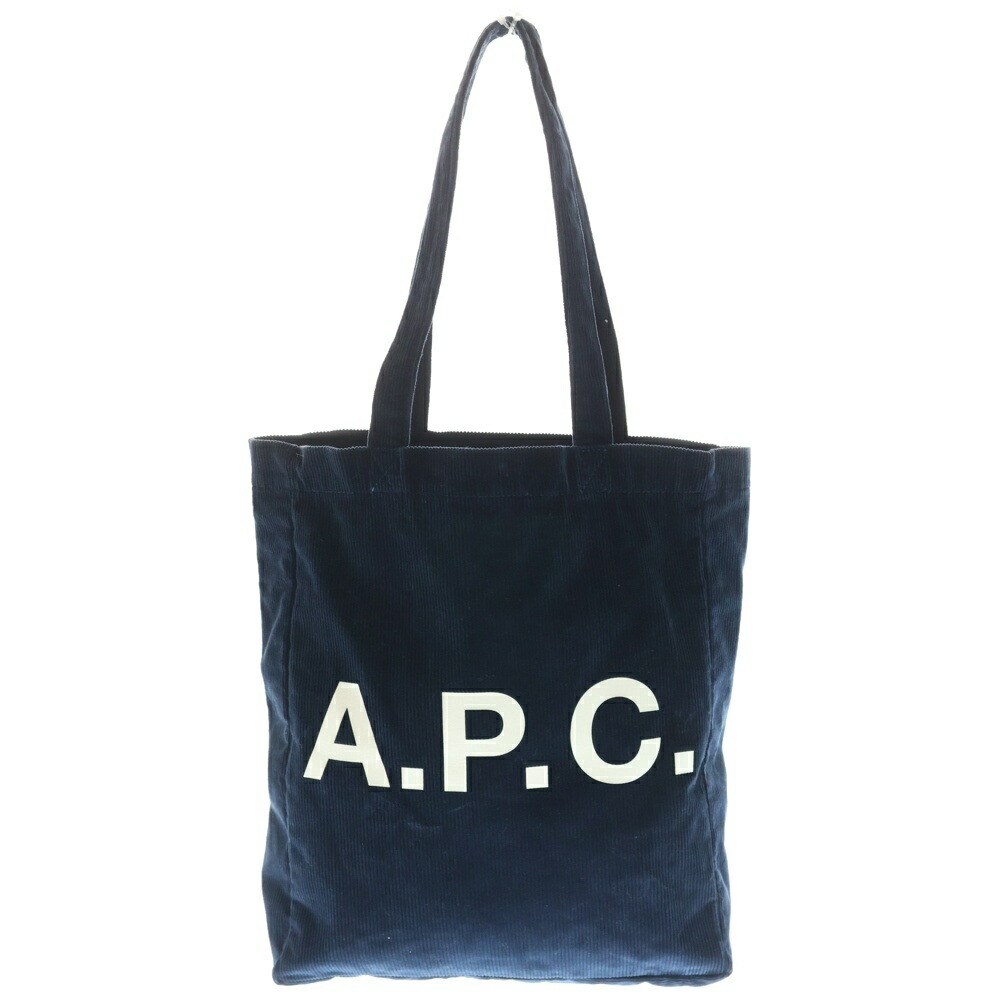 A.P.C(アーペーセー) ロゴタイプ刷り上げる コール天 トートバッグ 米国海軍【中古】【座標軸B】【カラーネイビー】【オンライン制限事項商いもの】