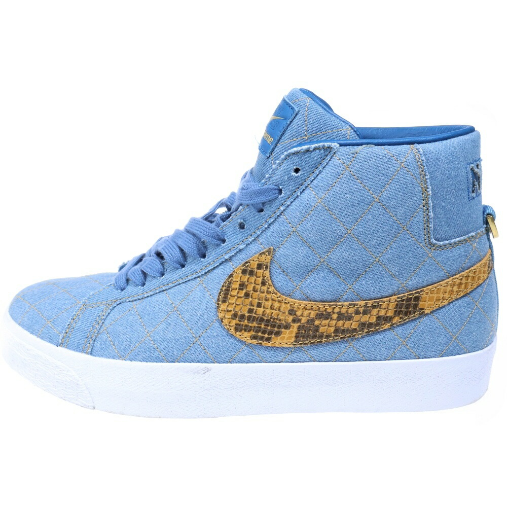 NIKE(ナイキ) 大きさ:27.5糎 ×SUPREME ZOOM BLAZER MID QS DENIM シュプリーム 望遠レンズスポーツジャケット ジーンズ パイソン ミッドカットスニーカー インディゴ US9.5/27.5糎 DX8421-400【中古】【座標軸B】【色合い青色】【オンライン制限事項商いもの】