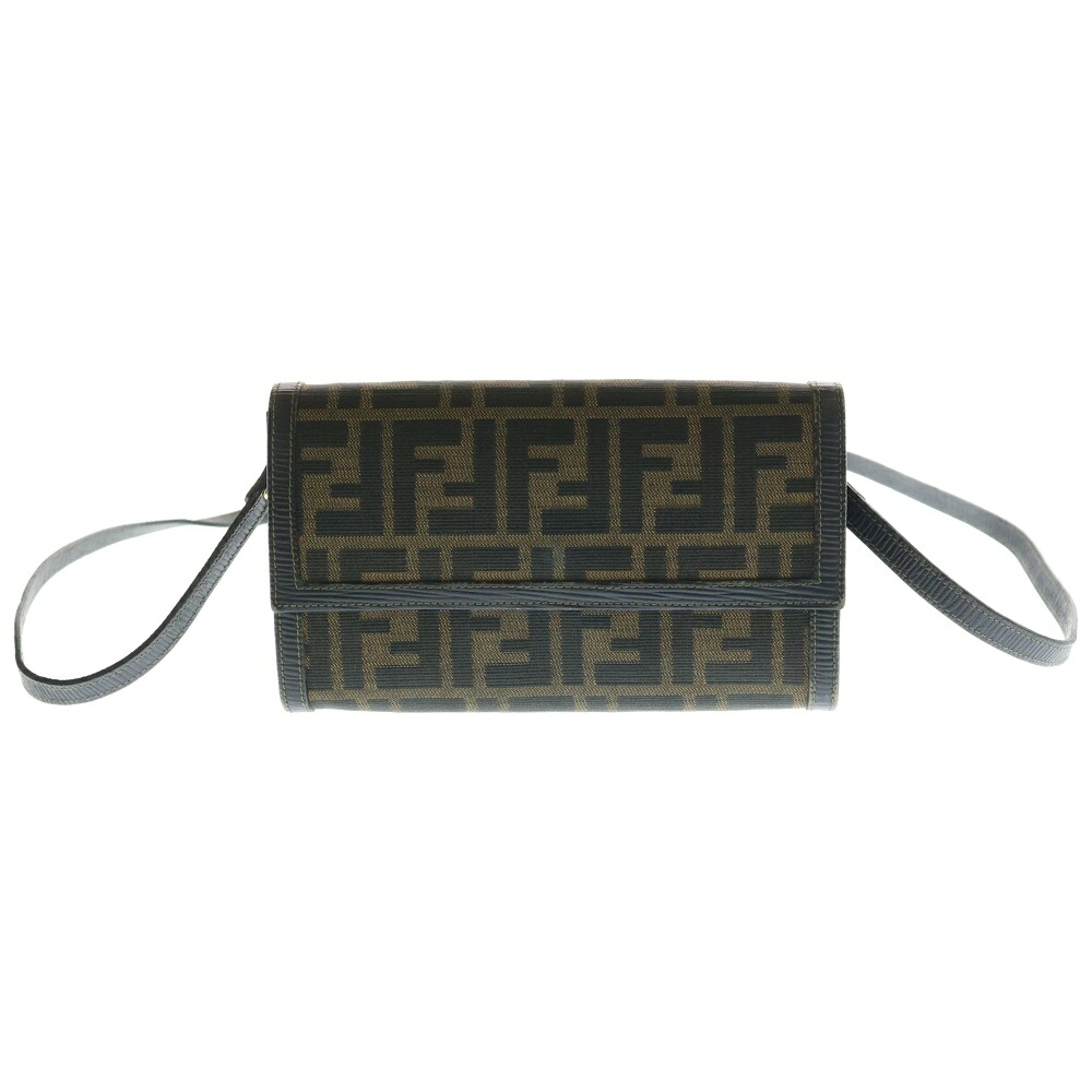 FENDI(フェンディ) ズッカ ショルダーウォレット 赤銅色 帆布 札入れ【中古】【座標軸B】【色合い赤銅色】【オンライン制限事項商いもの】