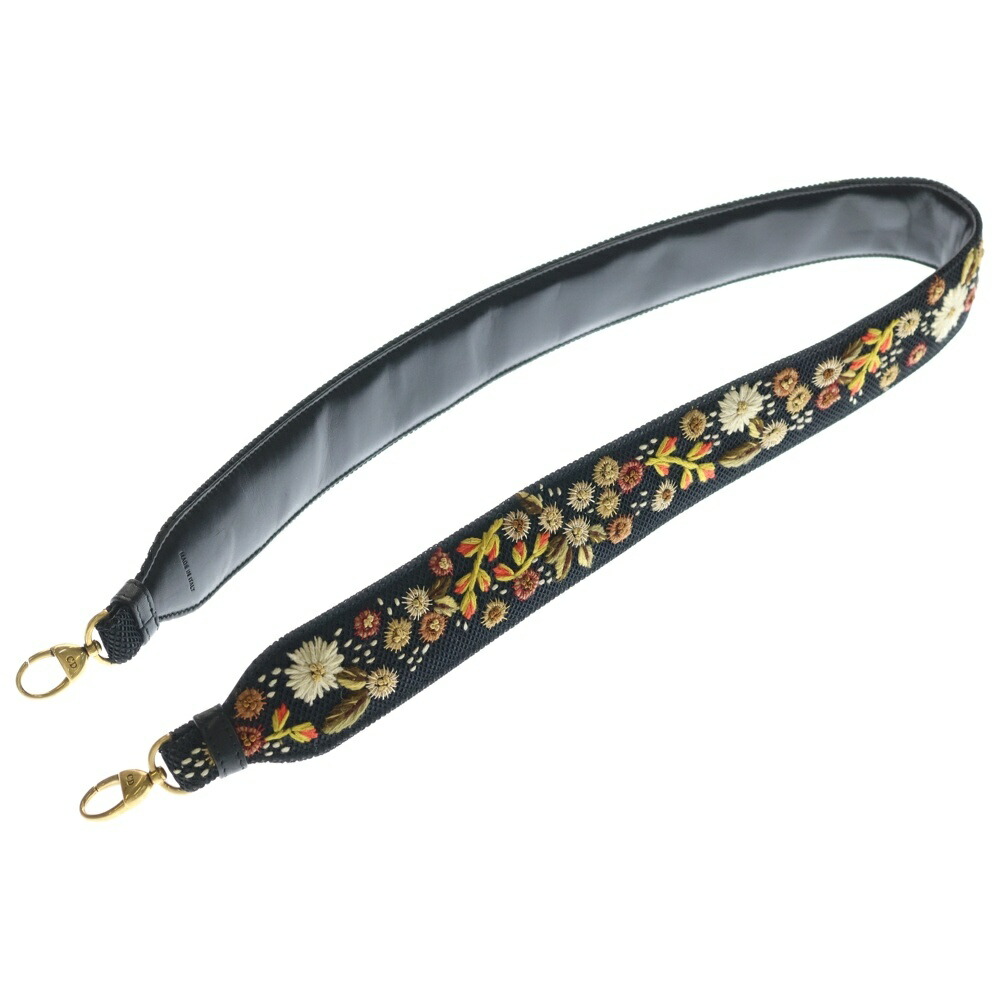 Christian Dior(ディオール) 大きさ:- ストラップ 御花 花主題 刺しゅう 黒いこと ゴールド金具【中古】【座標軸B】【色合い黒いこと】【オンライン制限事項商いもの】